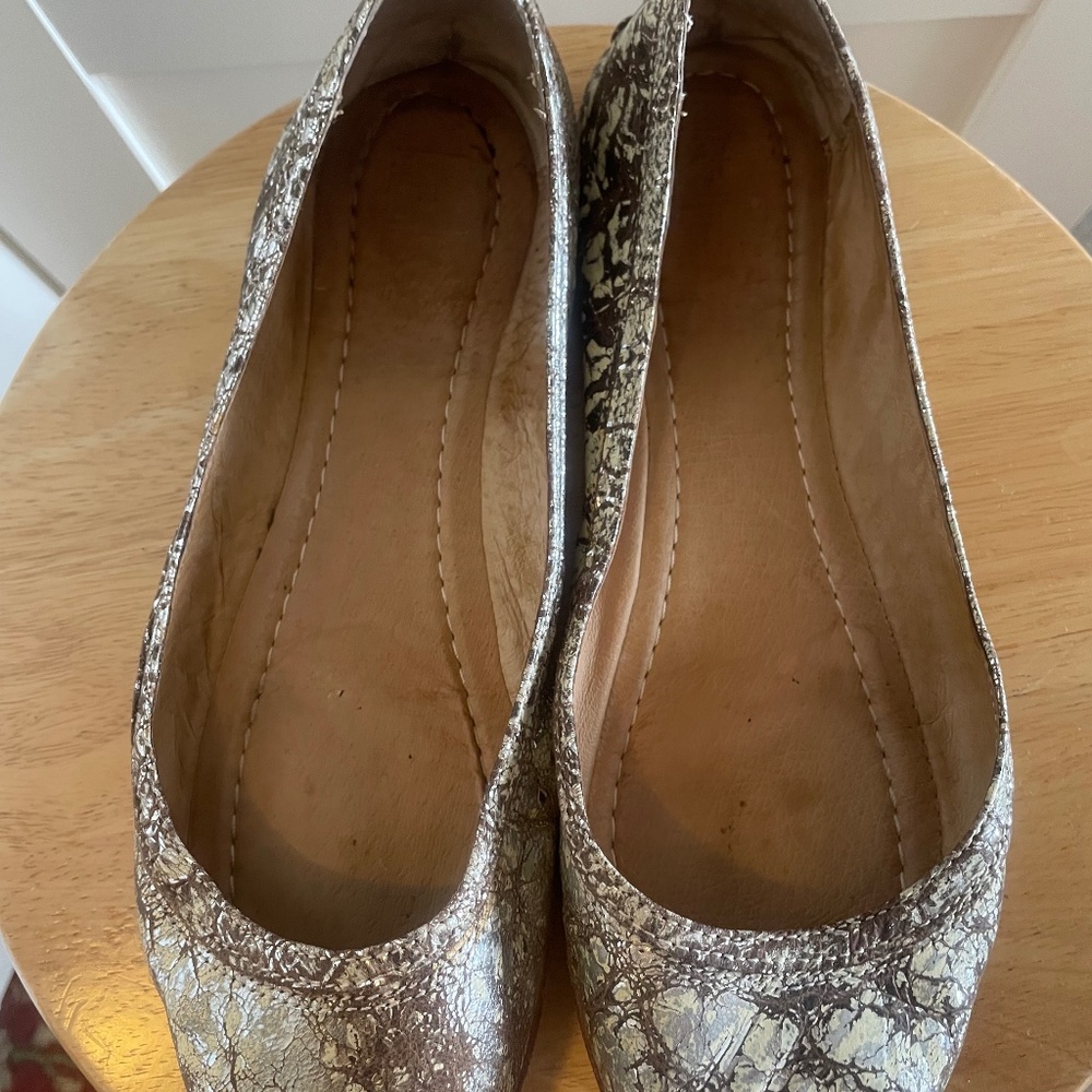 Metallic Crackle leather Carson Frye Ballet Flats size 8.5 silver